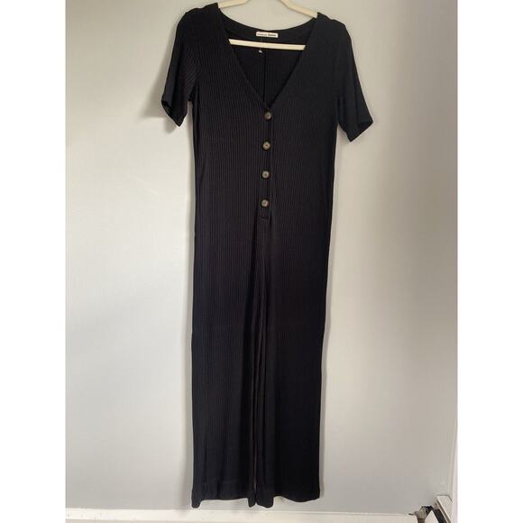 Reformation Pants - Reformation Jeans Black Camille Ribbed Knit M Tencel Modal Jumpsuit Romper Comfy